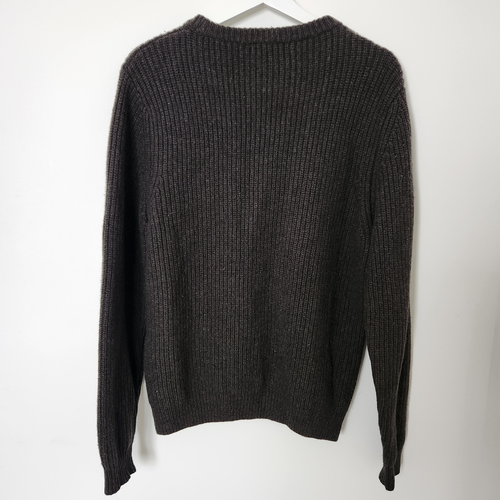 Sandro Olive Brown Merino Ribbed Crewneck Sweater - Picture 3 of 9